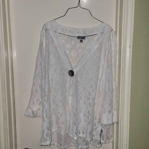 JM Collection Women’s Cardigan White Color Lace One Button Size L